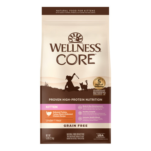 (秋日勁減優惠: 正價$407) Wellness CORE Grain Free (8842) Kitten : Deboned Turkey, Turkey Meal & Deboned Chicken Recipe 無穀物幼貓 火雞+雞肉 5lb (新包裝 升級版) (EXP: 7月/2027)